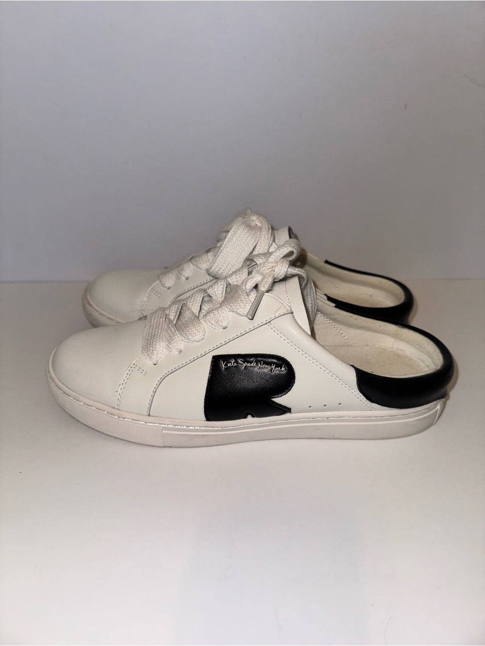 kate spade White and Black Slip-On Mule Sneakers